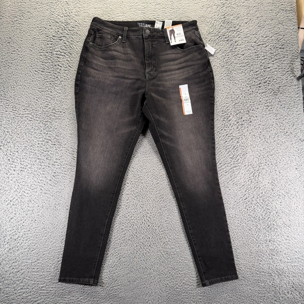 Time And Tru Jeans Womens 14 Black Cotton Denim Skinny High Rise Curvy Stretch